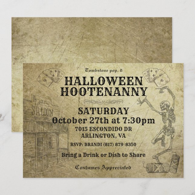 Halloween Hootenanny Wild West Party Invitations (Front/Back)