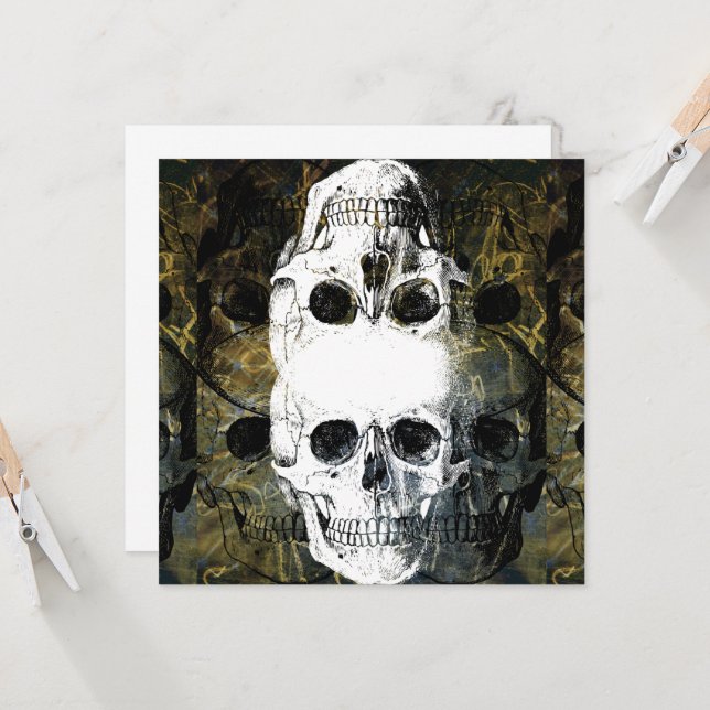 Halloween Horror - 3 Skulls Graffiti Burst Invitation (Front/Back In Situ)