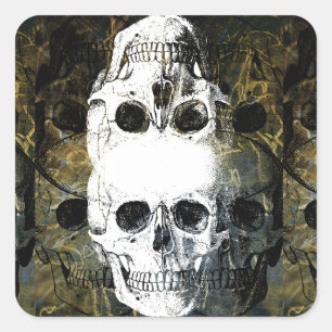 Halloween Horror - 3 Skulls Graffiti Burst Square Sticker