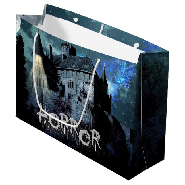Halloween Horror haunted House Scary Blue Night Large Gift Bag (Front Angled)