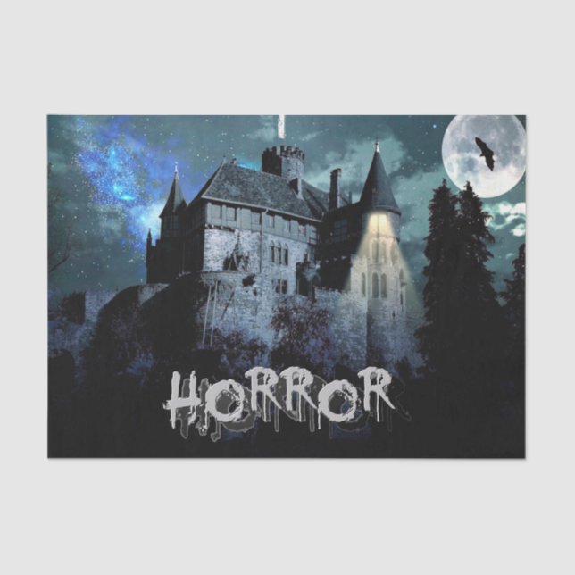 Halloween Horror haunted House Scary Blue Night Tissue Paper (Front)