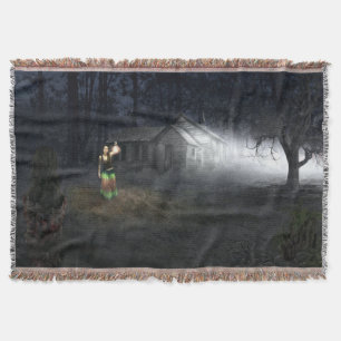Halloween Horror House Throw Blanket