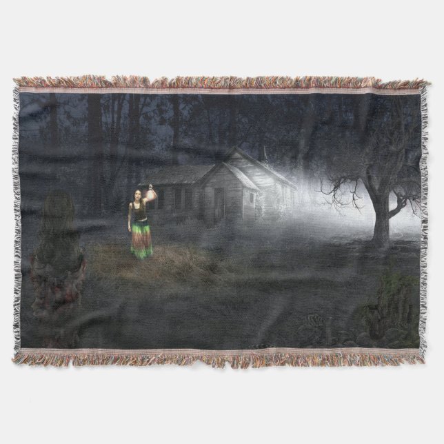 Halloween Horror House Throw Blanket (Front)