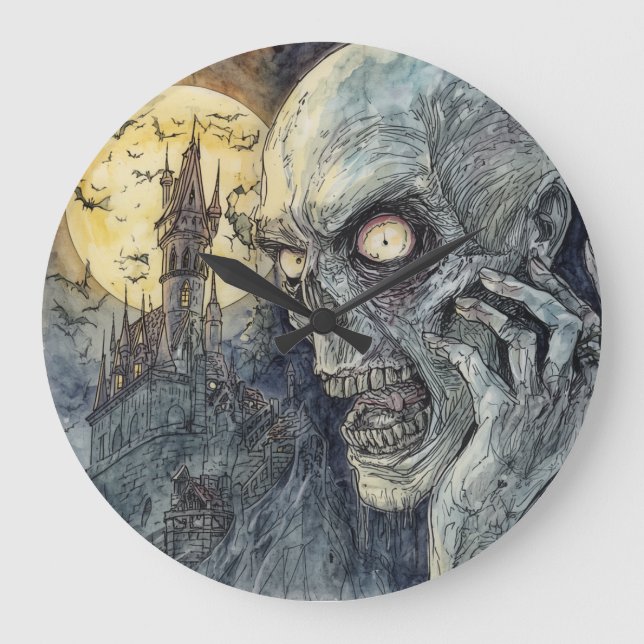 Halloween, Horror,Moonlight Over The Damned Large Clock (Front)