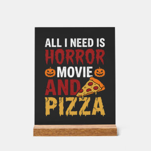 Halloween Horror Movie and Pizza Typography Acrylic Sign