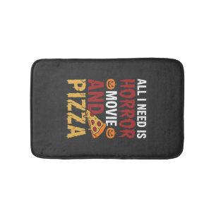 Halloween Horror Movie and Pizza Typography Bath Mat