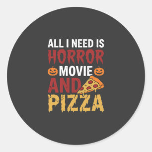 Halloween Horror Movie and Pizza Typography Classic Round Sticker