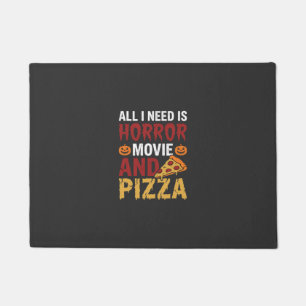 Halloween Horror Movie and Pizza Typography Doormat