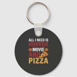 Halloween Horror Movie and Pizza Typography Key Ring