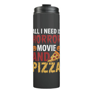 Halloween Horror Movie and Pizza Typography Thermal Tumbler