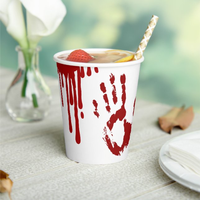 Halloween Horror Movie Bloody Handprints Paper Cups (Insitu)