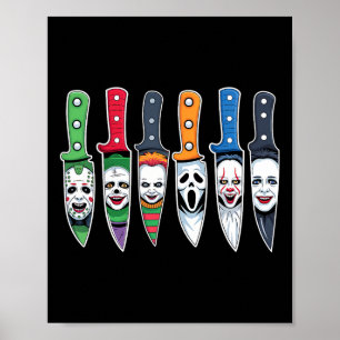 Halloween Horror Movie Characters In Knives Scary Poster