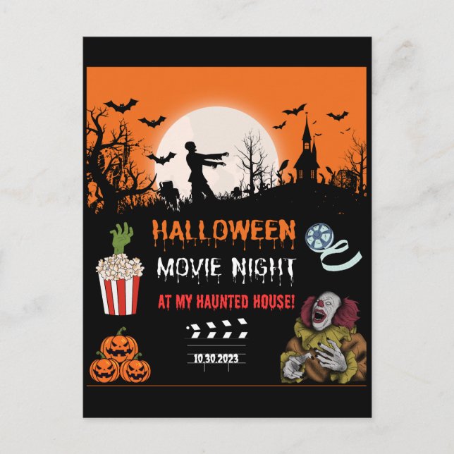 Halloween Horror Movie Night Party Invitation (Front)