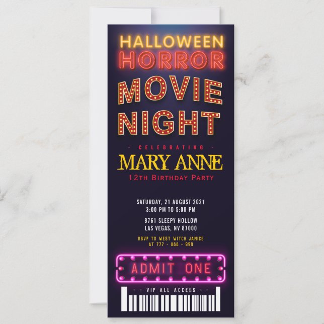 Halloween Horror Movie Party Ticket Pass Birthday Invitation (Front)