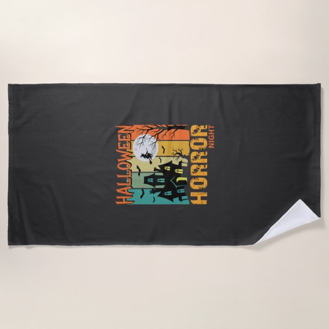 Halloween Horror Night Haunted House Vector_1 Beach Towel (Front)