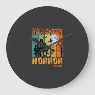 Halloween Horror Night Haunted House Vector_1 Large Clock