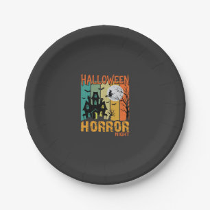 Halloween Horror Night Haunted House Vector_1 Paper Plate