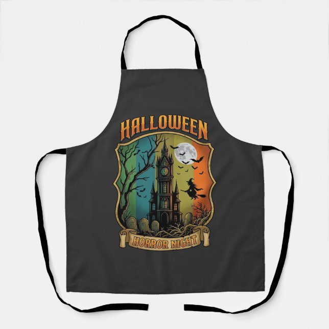 Halloween Horror Night Haunted House Witch Full Mo Apron (Front)