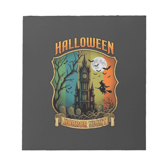 Halloween Horror Night Haunted House Witch Full Mo Notepad (Front)