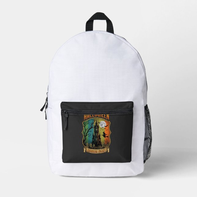 Halloween Horror Night Haunted House Witch Full Mo Printed Backpack (Front)