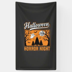 Halloween Horror Night Retro Ghost Forest Banner