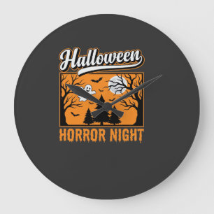 Halloween Horror Night Retro Ghost Forest Large Clock