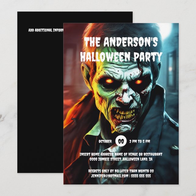 Halloween horror party zombie creature cartoon  invitation (Front/Back)
