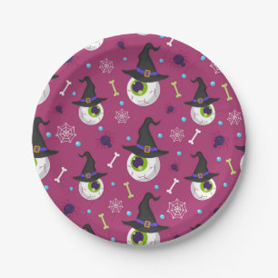 Halloween Horror Spooky Eyeball Witch Hat Spider Paper Plate