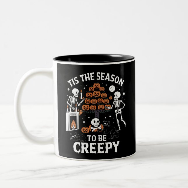Halloween Horror Tis The Season To Be Creepy Two-Tone Coffee Mug (Left)