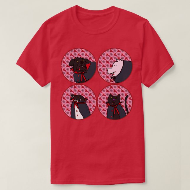 Halloween Horror Vampire Animals Portrait T-Shirt (Design Front)