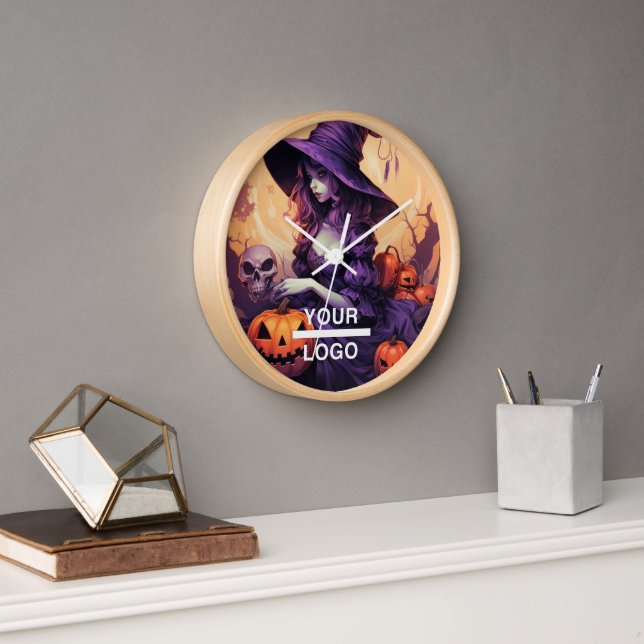 Halloween Horror Witch Business Logo Wall Clock (Office)
