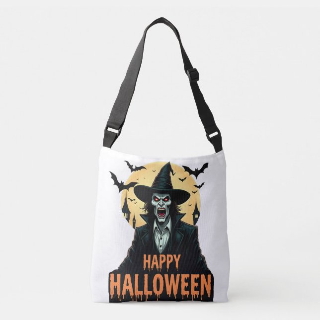 Halloween Horror Witch with Red Eyes Crossbody Bag (Front)