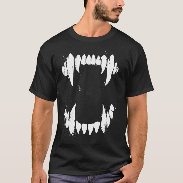 Halloween Horror Wolf Dog Vampire Monster Teeth T-Shirt (Front)