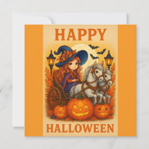 Halloween Horse and Carriage Cute Witch Invitation
