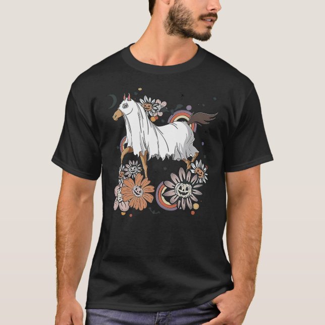 Halloween Horse Costume Ghost Boo Pumpkin Spooky S T-Shirt (Front)