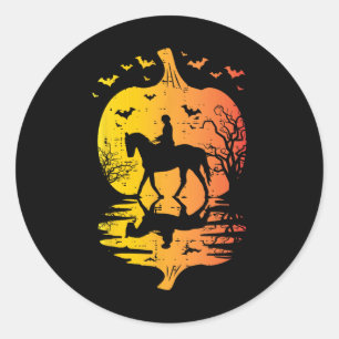 Halloween Horse Silhouette Pumpkin Vintage Costume Classic Round Sticker