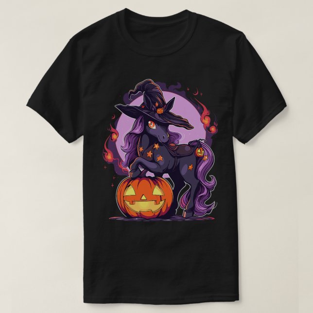 Halloween Horse Witch Hat Horse Rider T-Shirt (Design Front)