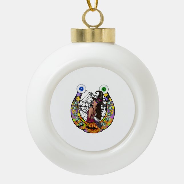 Halloween Horseshoe Ceramic Ball Christmas Ornament (Front)