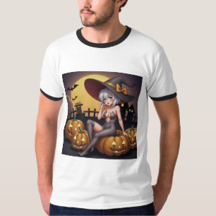 Halloween Hot Anime Witch on Jack-O-Lantern T-Shirt