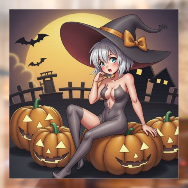Halloween Hot Anime Witch on Jack-O-Lantern Window Cling (Sheet 2)