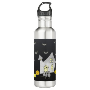 Halloween House, Black Cats, Bats, Pumpkins 710 Ml Water Bottle