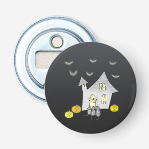 Halloween House, Black Cats, Bats, Pumpkins Bottle Opener