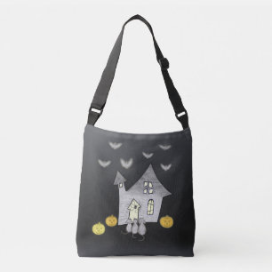 Halloween House, Black Cats, Bats, Pumpkins Crossbody Bag