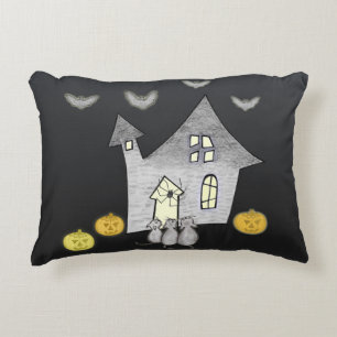 Halloween House, Black Cats, Bats, Pumpkins Decorative Cushion