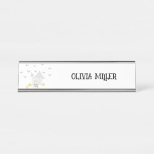 Halloween House, Black Cats, Bats, Pumpkins Desk Name Plate