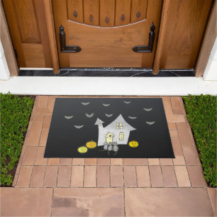 Halloween House, Black Cats, Bats, Pumpkins Doormat