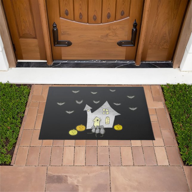 Halloween House, Black Cats, Bats, Pumpkins Doormat (Outdoor)