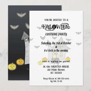 Halloween House, Black Cats, Bats, Pumpkins Invitation