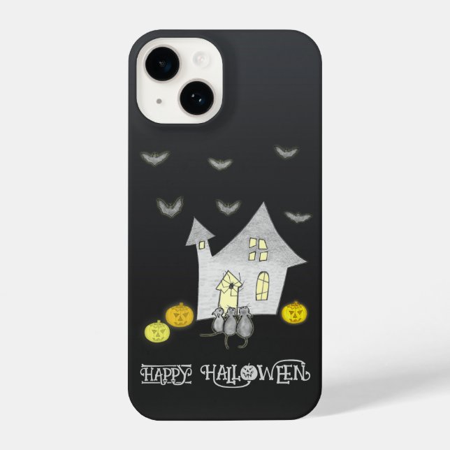 Halloween House, Black Cats, Bats, Pumpkins iPhone Case (Back)