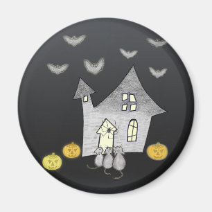 Halloween House, Black Cats, Bats, Pumpkins Magnet
